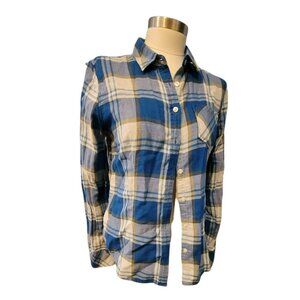 American Eagle Outfitters Shirt Button Front Blue White Plaid Womans 14 JJ1417